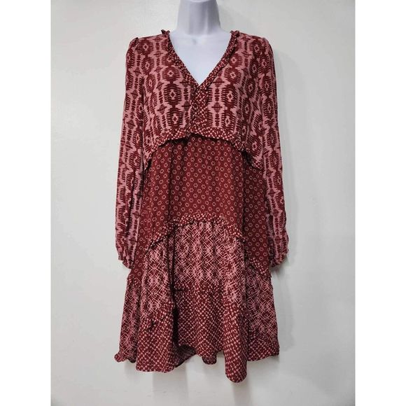 Anthropologie Tiered V-Neck Mini Dress Size XS. B-4 - Picture 4 of 7